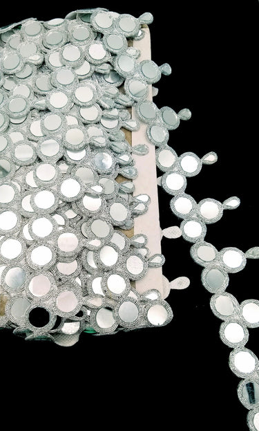 Silver Cutwork Mirrored Trim, Thread Lace Trim With Mirrors Embellishments Trim By Yard
